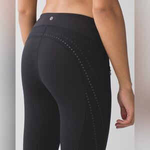 Lululemon Stop At Nothing Crop Leggings 17" Black Mesh Reflective Women Size 4